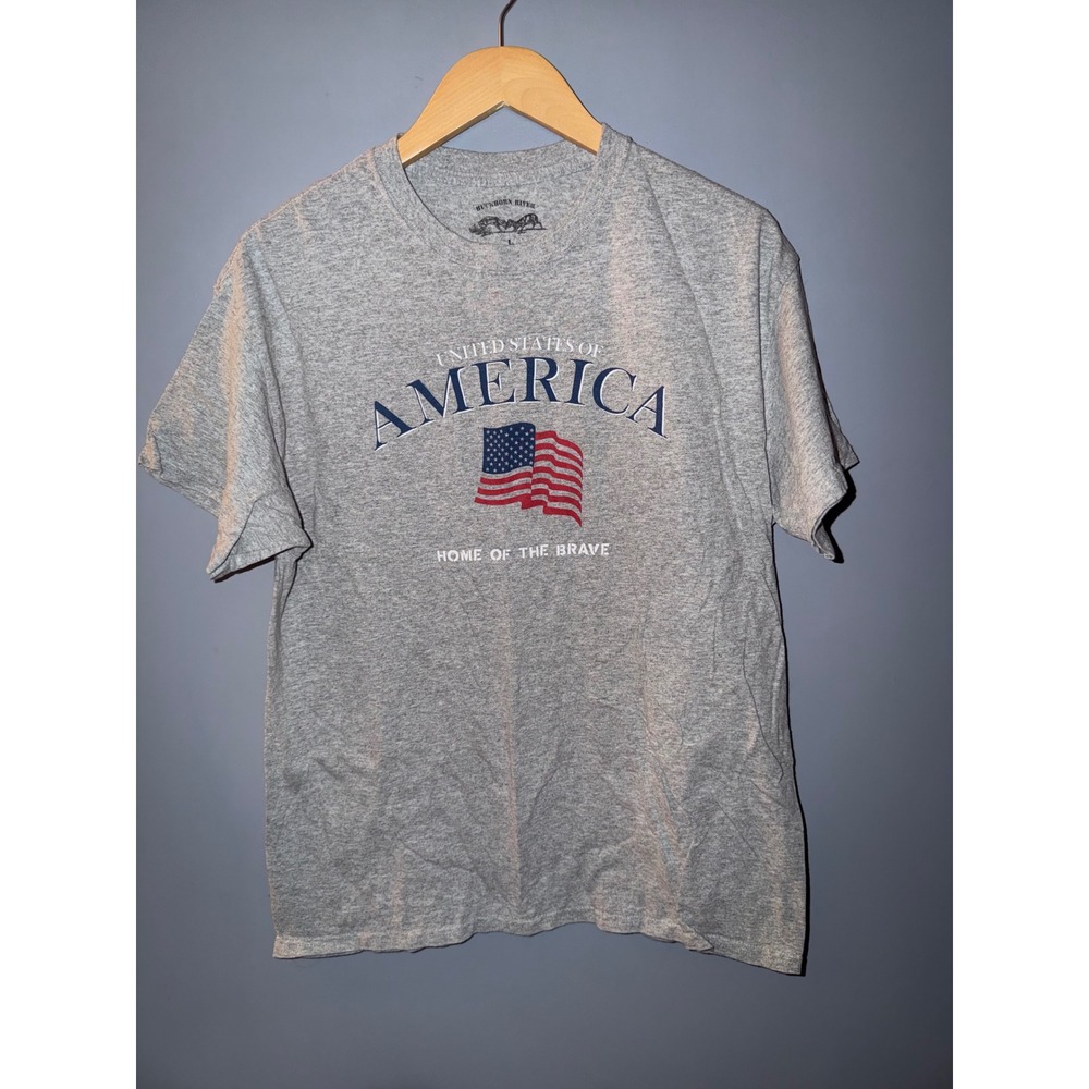Buckhorn River‎ USA America Flag Graphic T Shirt Gray Short Sleeve Mens Large